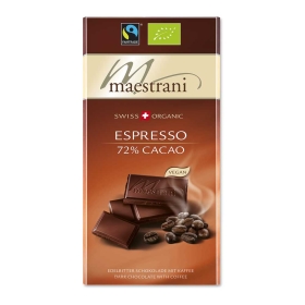 Maestrani Bio & Fairtrade Edelbitter Schokolade Espresso 72% Cacao ~ 80g