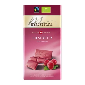 Maestrani Bio & Fairtrade Weisse Schokolade Himbeer 34% Cacao ~ 80g