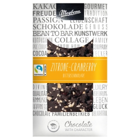 Meybona Collage Zartbitterschokolade Zitrone-Cranberry 72% mit Fairtrade Kakao ~ 100g