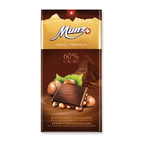 Munz Swiss Premium Zartbitter Schokolade Haselnuss 60% Cacao ~ 100g