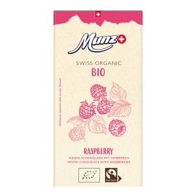 Munz Swiss Premium Bio & Fairtrade Organic Himbeere Weiße Schokolade 34% Cacao ~ 100 g
