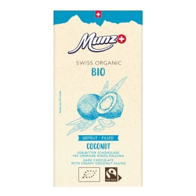 Munz Swiss Premium Bio & Fairtrade Organic Dark Zartbitter Schokolade mit Kokosfüllung 60% Cacao ~ 100 g
