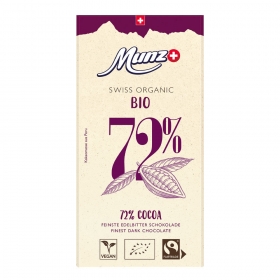 Munz Swiss Premium Bio & Fairtrade Organic Dark Edelbitter Schokolade 72% Cacao ~ 100 g